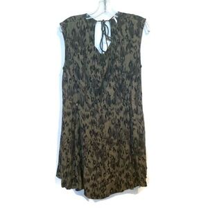 Free People Olive Patterned Tie Back Dress with Pockets